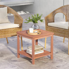 2-Tier Portable End Table Coffee Table Wooden Side Table w/Slatted Tabletop