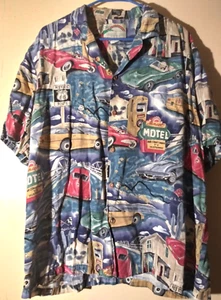 VTG PARADISE FOUND HAWAIIAN SHIRT W/ ROUTE 66 GRAPHICS SZ XL - Picture 1 of 4