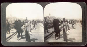 TURKEY Photo of Stereograph, GALATA BRIDGE, İSTANBUL ,F VF .