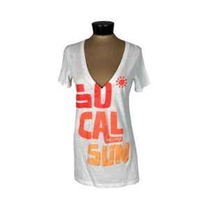 Hollister Womens Short Sleeve V-neck Graphic Tee Size M Light Heathered Gray - Picture 1 of 13