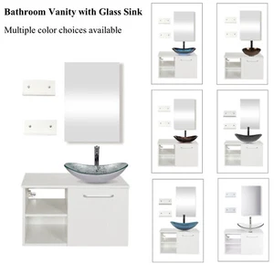 28" Wall Mounted Vanity with Glass Vessel Sink for Bathroom Drain Faucet Combo - Picture 1 of 68