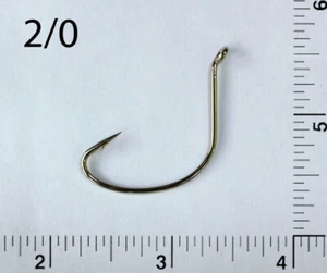 PAQUETE DE 50 ganchos de pesca offset níquel calvicie talla 2/0 TACKLEWORKS doblados ojos hacia arriba - Imagen 1 de 2