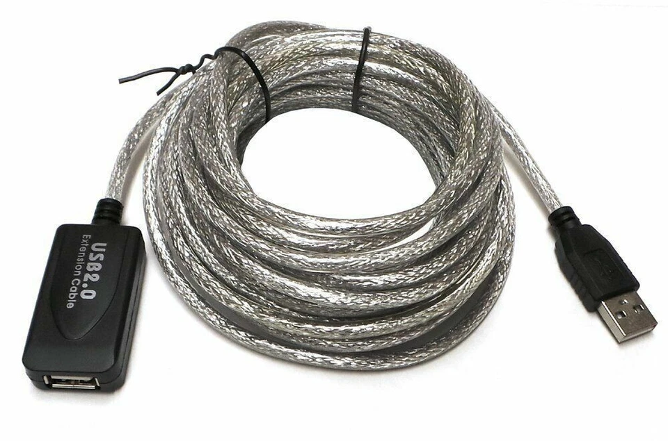25Ft USB 2.0 Extension Repeater Cable Signal Booster A Male To A Female Silver - Image 1 of 1