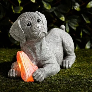 Stone Effect Solar Dog Garden Ornament LED Statue Light Up Puppy Decor Large - Picture 1 of 24