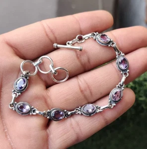 Amethyst Gemstone 925 Sterling Silver Cuff Bracelet Gift For Sister Jewelry R-92 - Picture 1 of 6