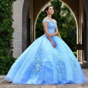 Off Shoulder Quinceanera Dresses Applique Backless 15 16th Birthday Ball Gowns - Picture 1 of 11