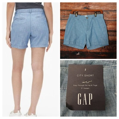 GAP Shorts Size 2 City Short Mid Rise Chambray Blue 100% Cotton Lightweight NEW - Image 1 of 4