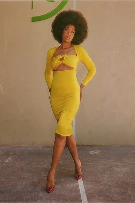 Vestido Victor Glemaud Midi Anudado Frontal En Amarillo Talla XS Nuevo Con Etiquetas Foto 1 de 4