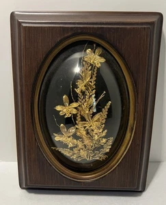VTG 24K Encased Flora Hawaii Dendrobium Orchid Hawaiian Bubble Frame Maiden Fern - Foto 1 di 6
