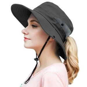 Womens Ponytail Sun Hat Outdoor UV Protection Foldable Floppy Bucket Hats Wid... - Picture 1 of 7