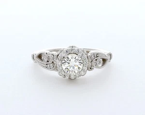 14K Gold Side Stone Engagement Ring Halo 1.01 Carat Round Natural Diamond G SI1 - Picture 1 of 5