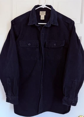 L.L. Bean NAVY BLUE Heavy Chamois Flannel Button Front Shirt Men's  L Reg - Image 1 of 3