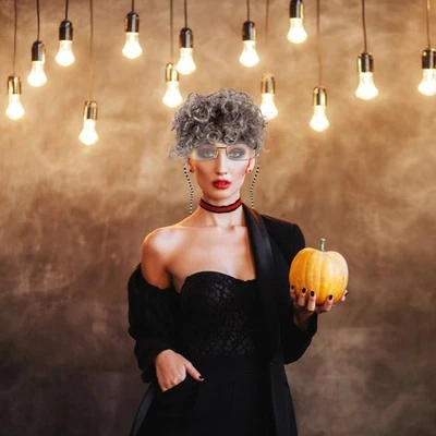  1 Set Grandma Wig Grandma Costume Prop Cosplay Glasses Necklace Glasses Chain - Image 1 of 4