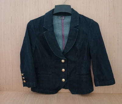 Chaqueta Blazer Express Denim Crop Y2K Para Mujer Talla 10 Lavado Oscuro Abotonada Retro Foto 1 de 4