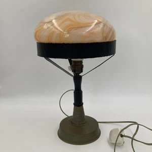 Art Deco Tischlampe Art De France marmoriert Pilz Glasschirm Eisen Messing 37cm - Bild 1 von 22