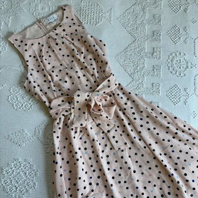 Elle women’s size 10 pale pink polka dot sleeveless tie waist midi dress - Image 1 of 4