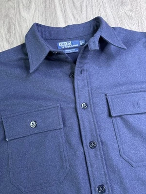 Camisa Polo Ralph Lauren Carrington Vintage Años 90 Lana Grande Azul Marino Botones Ancla  Foto 1 de 4