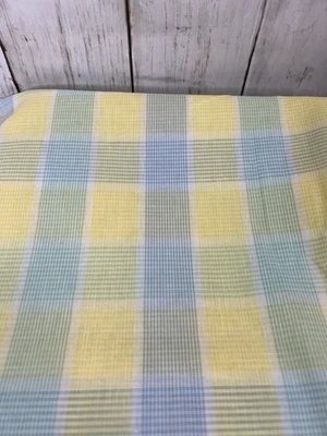 Vintage Cotton Fabric Yellow Blue Pinstripe Plaid 6 yards 44" Wide Unbranded - Image 1 of 4
