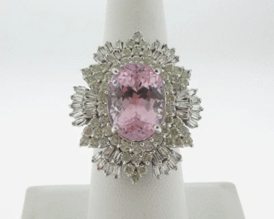 Natural 12.75cttw Kunzite Diamonds Solid 14k White Gold Large Cocktail Ring — 第 1/4 张图片