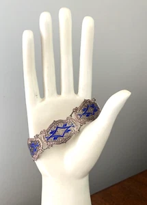 Vintage Filigree 800 Silver Enamel Bracelet - Portugal - Picture 1 of 13