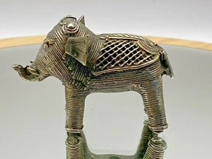 Antique Figurine Elephant Silver Metal Desk Ornament Incense Burner Asian - Picture 1 of 11