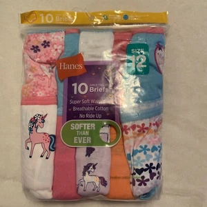 Hanes Girls' 10 Pack Assorted Cotton Briefs Underwear Panty Size 12 Multicolor - Picture 1 of 5