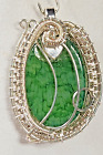 Wire woven Pendent -Green Snke Skin Agate -1  1/4" X 1  1/2"- P49