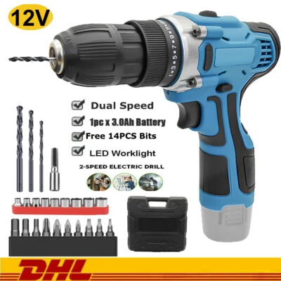 MAWIRON 12V Akkuschrauber Set Schlagbohrschrauber Bohrmaschine mit 3000mah Akkus 2 IN1