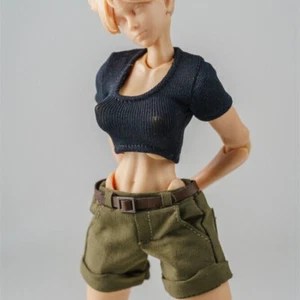 1Set 1:12 Scale Black T-shirt Army Green Shorts Clothes for 6" Female Figure - Picture 1 of 6