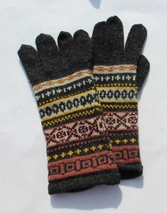 knit fair isle gloves, hand knitted size L fingered gloves, wool hand warmers - Picture 1 of 6