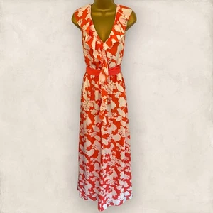 Maxi Vestido Monzón Para Mujer Coral Blanco Floral Ocasión de Verano Sin Mangas Reino Unido 14 - Imagen 1 de 4
