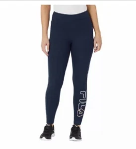 NEW Fila Women's Seal Logo High Waisted Cotton Tight Blue Leggings Medium - Picture 1 of 2