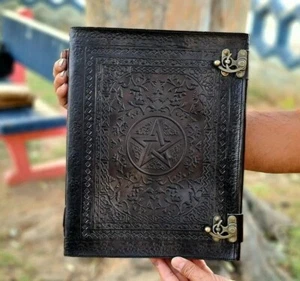 Black Leather Journal Spell , Embossed Pentagram & book of shadows Big capacity - Picture 1 of 7