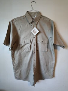 VINTAGE DUXBAK KHAKI TAN HUNTING FISHING 100% COTTON WORKSHIRT MADE IN USA LARGE - Picture 1 of 8