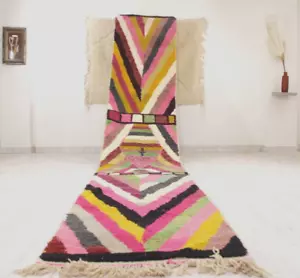 Handmade Moroccan Boujaad Runner 2'4"x13'7" Berber Geometric Multicolor Wool Rug - Picture 1 of 11