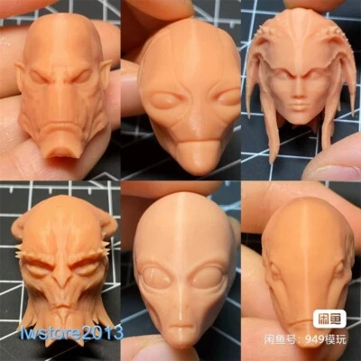 Cabeza de hombre alienígena esculpida 1:6 1:12 1:18 para cuerpo de figura de acción masculina de 12" 6" 3,75" Foto 1 de 2