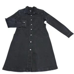 Gap Womens Black Jean Denim Button Up Dress Cotton Stretch Knee Length Sz 10 New - Picture 1 of 11