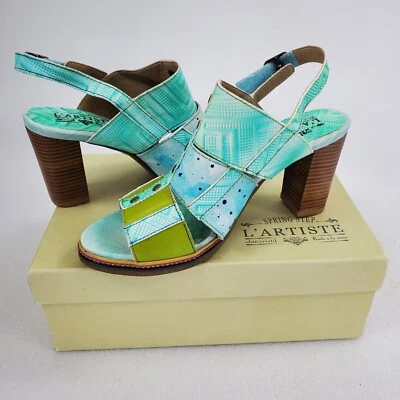 L'artiste Spring Step Brisk Fab Heels Blue Green Leather Size 10 Shoes EU41 NIB - Image 1 of 4