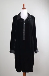 TALBOTS Plus NWT $149 Solid Black Velvet Collared Popover Shirt Dress Size 3X - Picture 1 of 6
