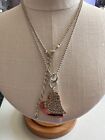 lovely diamante & rose gold tone heart pendant on silver tone ball chain necklac