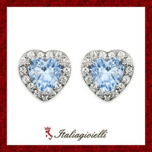 Magici Orecchini Cuore Acquamarina Donna in Argento 925 rodiato Oro Bianco - Foto 1 di 5