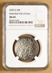 2020 D Basketball Hall of Fame Commemorative Half Dollar NGC MS69 - Picture 1 of 2