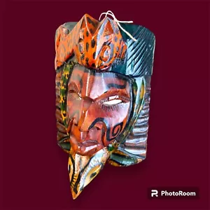 Guatemalan Spotted Jaguar Serpent Mask Handcarved Wood Wall Decor 8.75" Tall - Picture 1 of 10