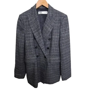 Zara Damen Gr. M Karierter Blazer Jacke Zweireiher Relaxed Fit Prep Academia - Bild 1 von 10