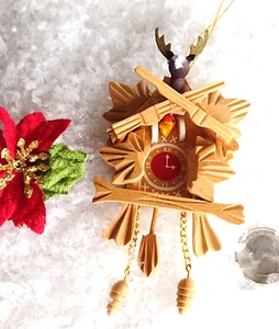 Christmas Ornament WOOD CUCKOO CLOCK Moose Topper 4" - Picture 1 of 5