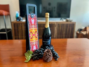 Black Wine Gift Bag Faux Leather Wine Tote Carrier Single Bottle Champagne New - Picture 1 of 8