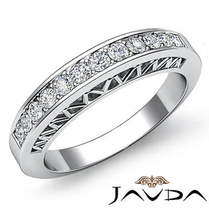 Womens Half Wedding Band 14k White Gold Pave Set Diamond Engagement Ring 0.25Ctw - Picture 1 of 6