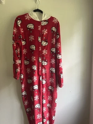 🎀NUEVO🎀Hello Kitty Navidad Vacaciones Con Capucha Una Pieza Rojo Pijama Talla XL NUEVO CON ETIQUETAS Foto 1 de 3