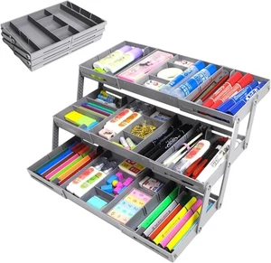 3-stufiger erweiterbarer faltbarer Organizer für Make-up, Schmuck, Schreibtisch, Büro Schubladen - Bild 1 von 5