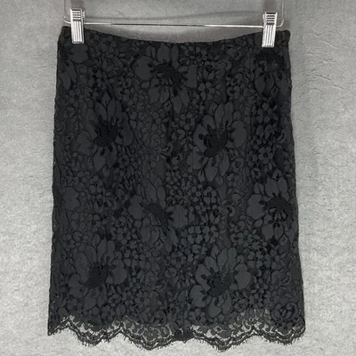 Burberry London Black Floral Lace Overlay Silk Skirt Women's Size 2 Mini Lined - Image 1 of 4